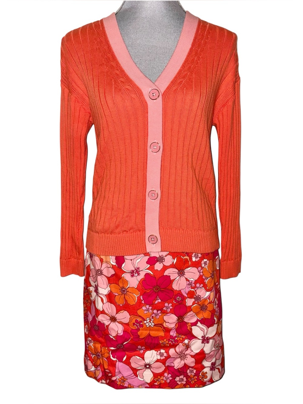 Talbots Floral Skirt & Cardigan Set